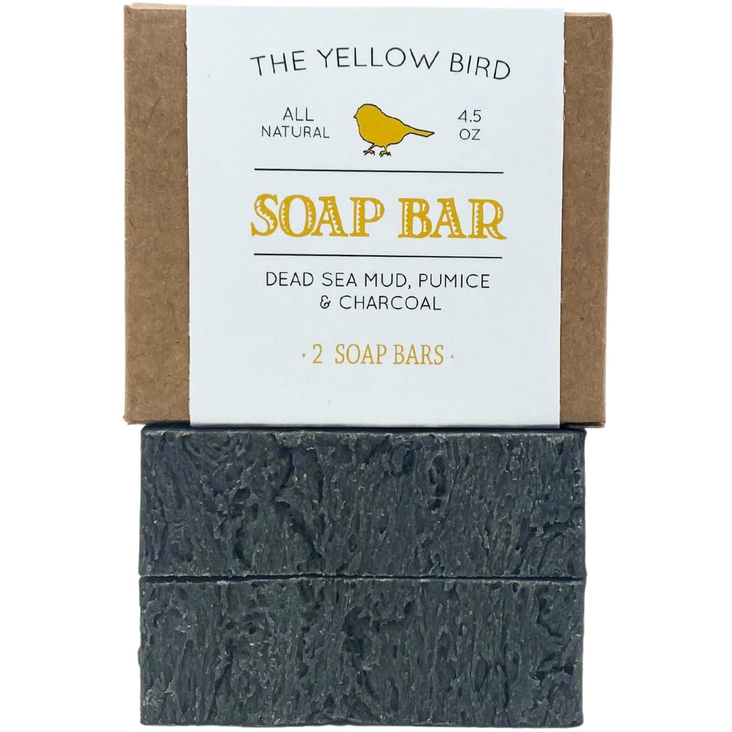 The Yellow Bird Natural Bar Soap (Dead Sea Mud Pumice Charcoal, 2 Bar Pack)