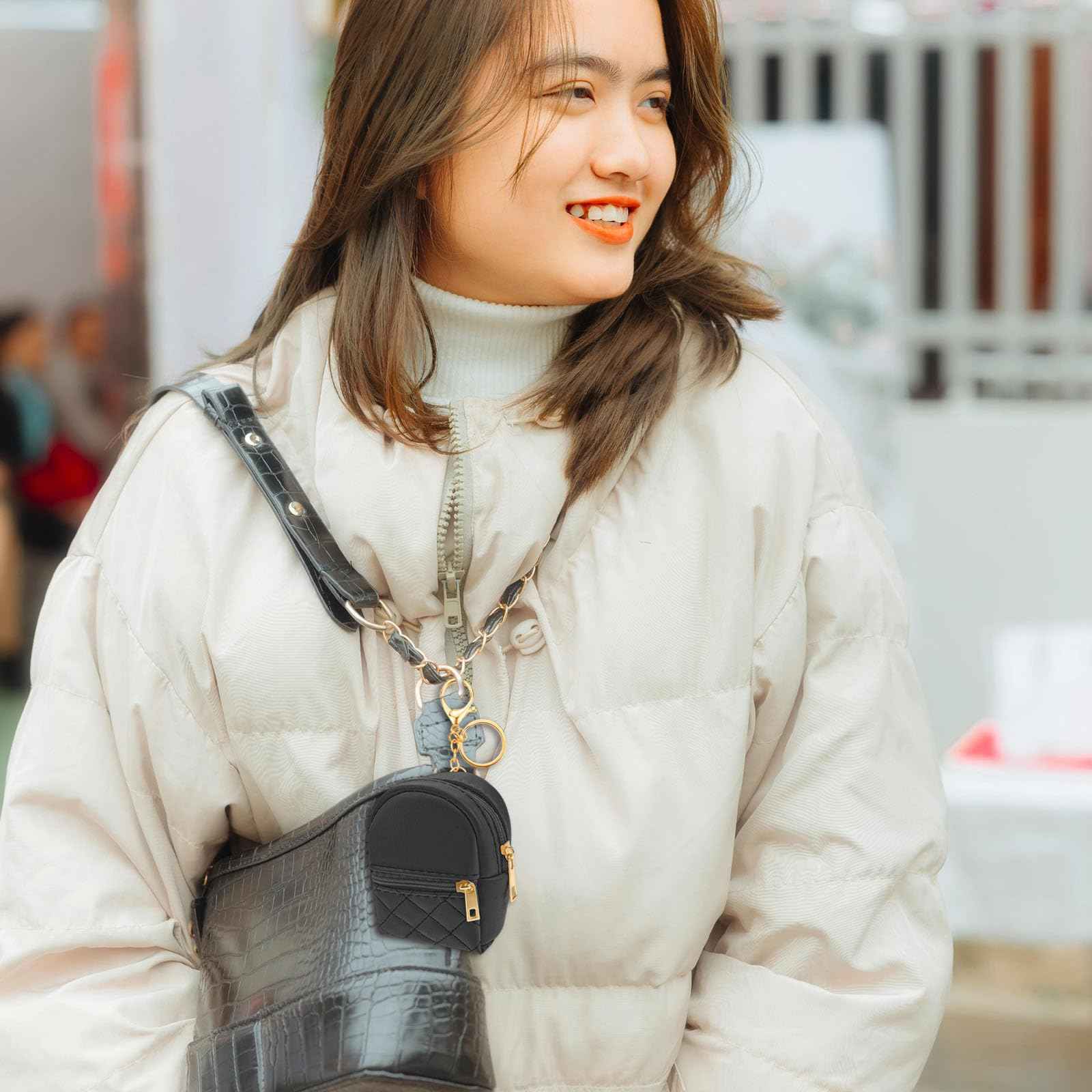 4 Pcs Mini Backpack Cosmetic Bag Keychain PU Leather Lipstick Holder Cute Case Coin Purse Wallet Card Holder Data Cable Organizer Zipper Pouch Portable Travel Storage Bag for Women