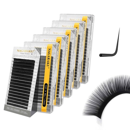NAGARAKU 5 Trays Eyelash Extensions Individual Lashes Extensions Classic Lash Matte Black 16 Rows Soft Natural Matte Black Professional Beauty Salon Lashes Supplies -0.07N MIX7-15