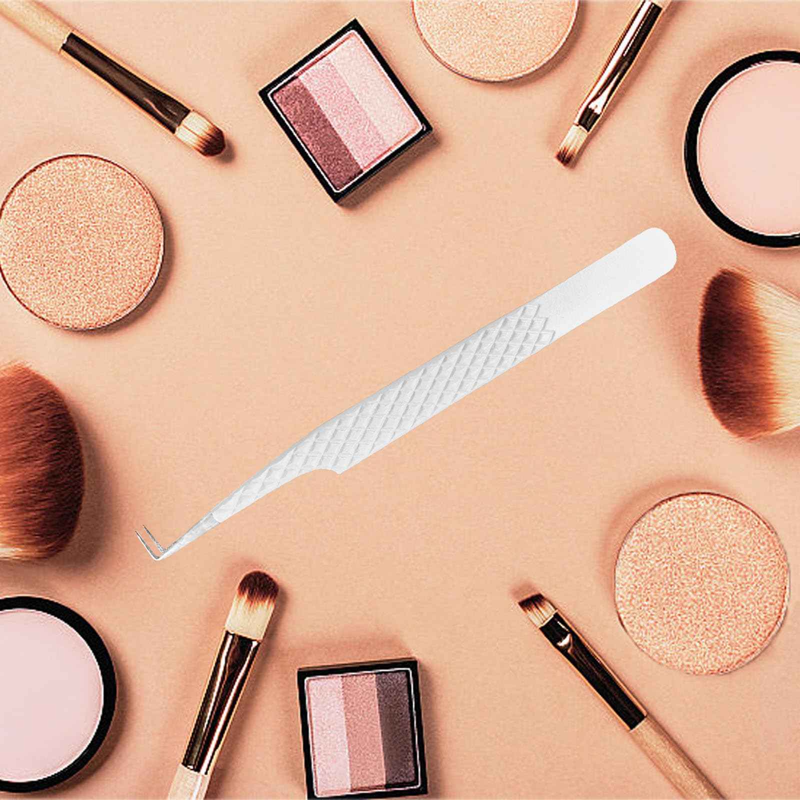 Lash Tweezers For Eyelash Extensions Fiber Tip Lash Tweezers For Women Precision Tweezers Professional Craft Tweezers, Fiber Tip Japanese Steel (White-90 Degree)