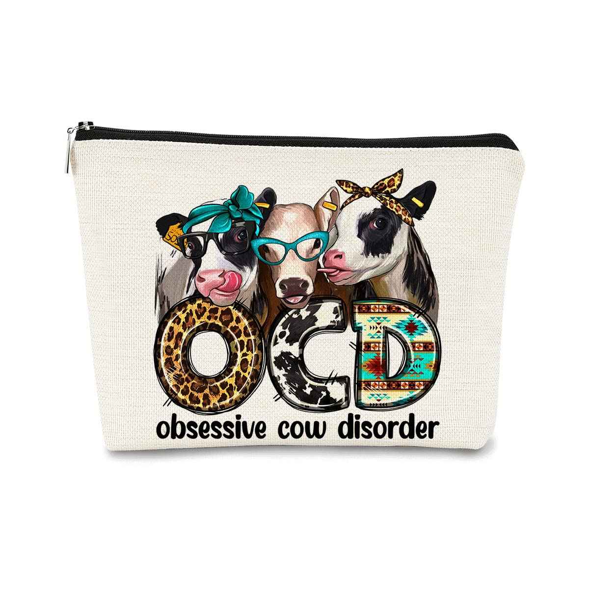 Western Makeup Bag OCD Obsessive Cow Disorder Funny Cows Print Farmhouse Heifers Cosmetic Bag Gifts for Girl Cows Lover, Birthday Gift for Sister Girl Best Friend Daughter Granddaughter