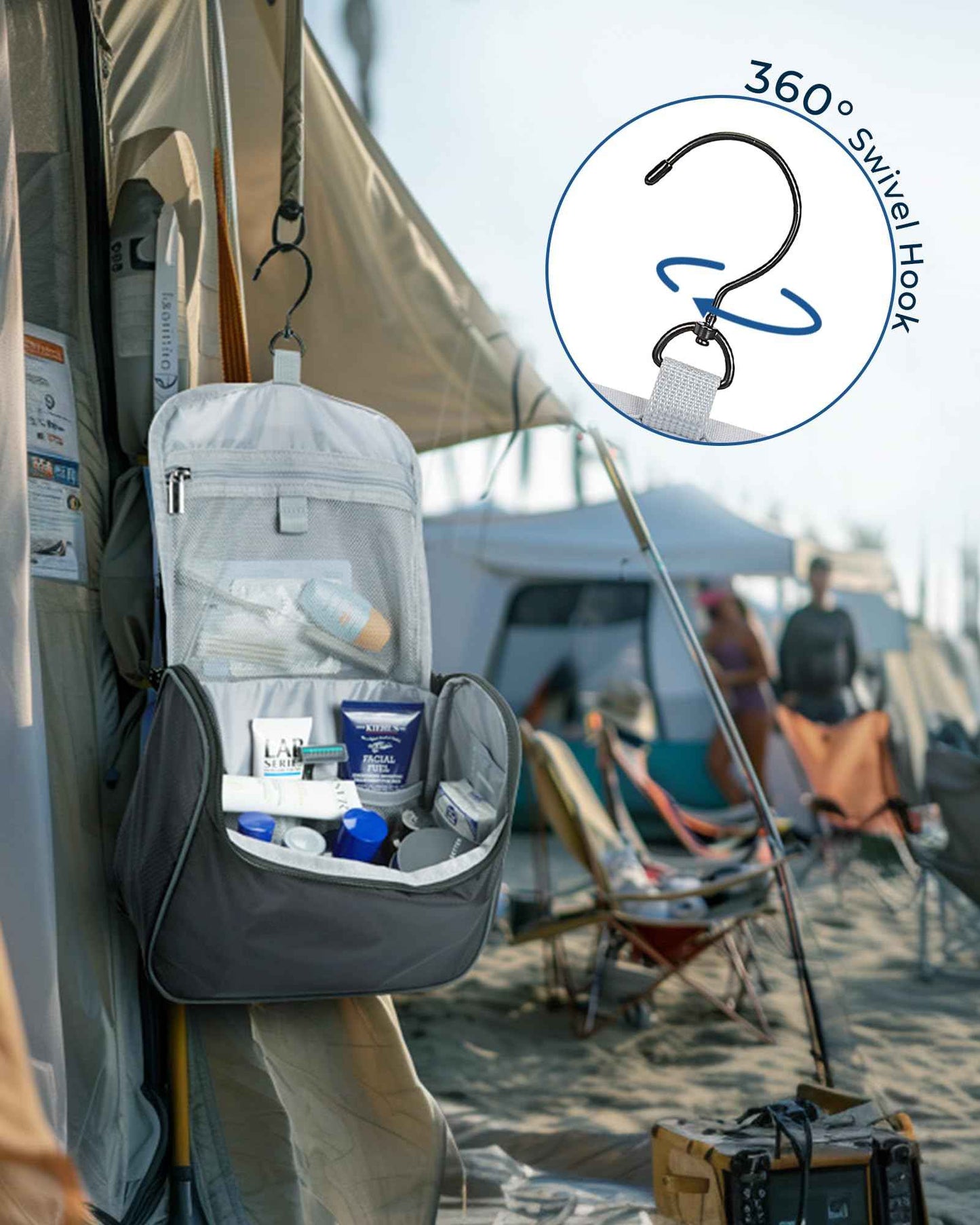 BAGSMART Travel Toiletry Bag for Men, Hanging Toiletry Bag for Mens Traveling, Outdoor Activities, Bathroom Shaving, Travel Essentials Dopp Kit Organizer 360 Swivel Hook Water Resistant, Grey