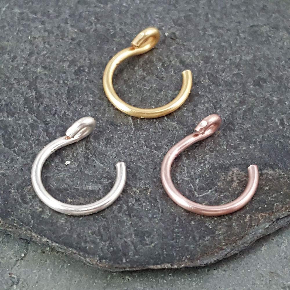 Set of 3 Fake Clip On Nose Rings 20g - Gold, Rose Gold and Silver Tone Tiny Faux Piercing Hoops - No Piercing Needed