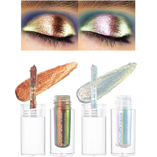 CHARMACY Liquid Duochrome Eyeshadow, Multi-Dimensional Eye Looks, Long Lasting Glitter Eye Shadow Sets Metallic Pigments, Quick Drying, Sparkling Shiny Eye Makeup for Beginners, 1.6g (#03#05)