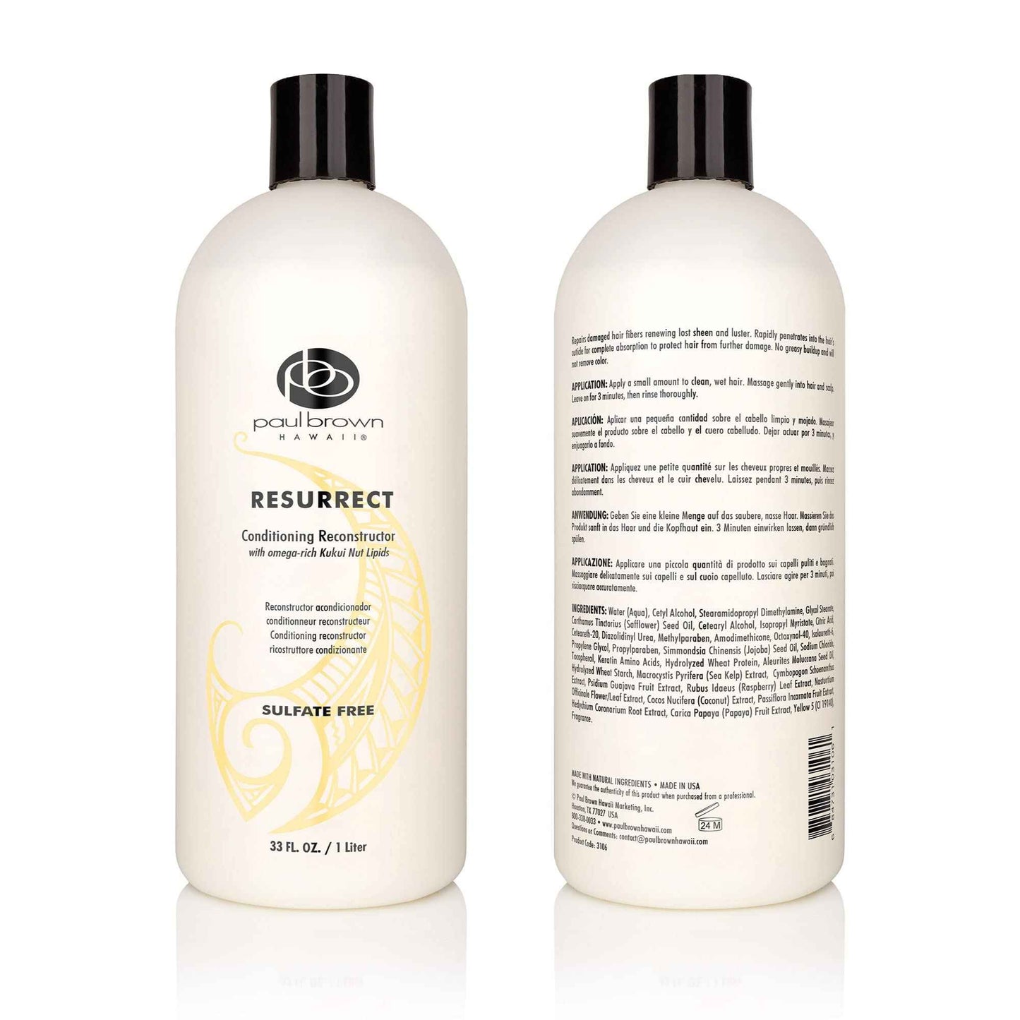 Paul Brown Hawaii Resurrect Salon Quality Conditioner | Hydrate & Treat Damaged Hair | Antioxidant-Rich Kukui Nut Oil for Ultimate Hair Moisturization | Safe for Color Treated Hair (33 oz.)