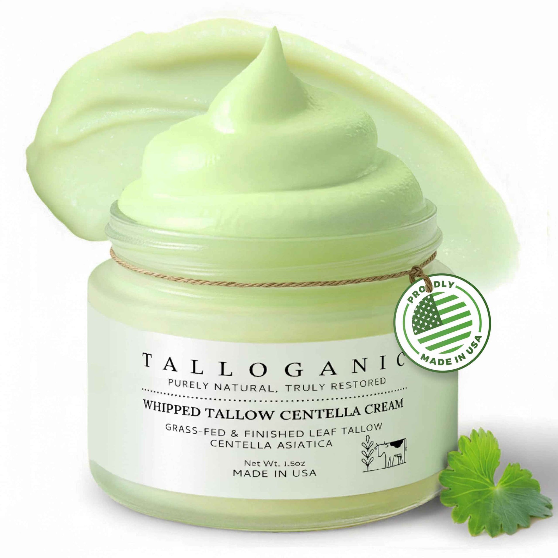 Beef Tallow for Skin Grass-Fed Whipped Tallow Centella Cream - 100% Natural Face & Body Moisturizer, to Support Hydration and Soothing, For Dry & Sensitive Skin, Made in USA