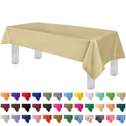 Grandipity Beige 12 Pack Premium Disposable Plastic Tablecloth 54 Inch. x 108 Inch. Decorative Rectangle Table Cover