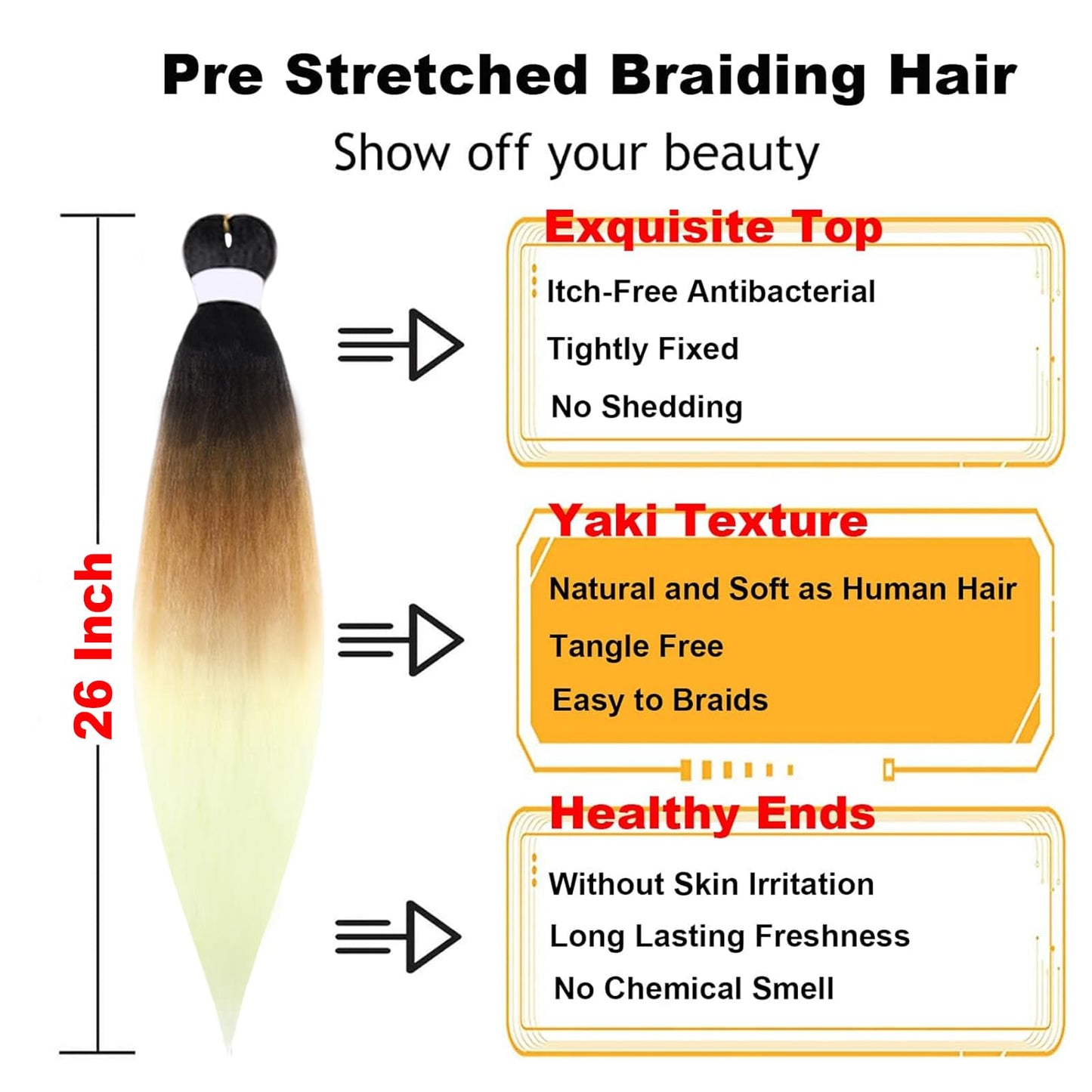 TENGSHUO FLY Pre-Stretched Braiding Hair 26 Inch 2 Packs Hot Water Setting Synthetic Hair Crochet Braiding Hair Extension(26 Inch (Pack of 2),Black to Dark Brown to Beige)