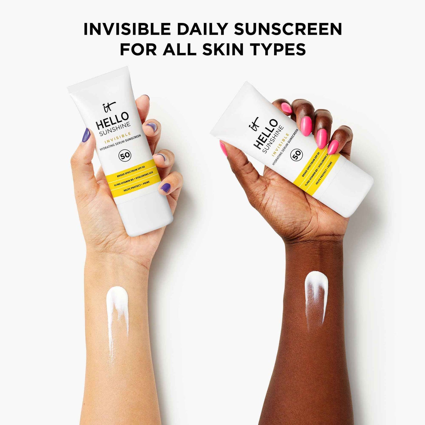 IT Cosmetics Hello Sunshine Invisible Sunscreen for Face SPF 50 - Sunscreen, Hydrating Serum & Makeup Primer - 1% Pro-Vitamin B5 & Hyaluronic Acid - HSA/FSA Eligible - No White Cast - 1.69 fl oz