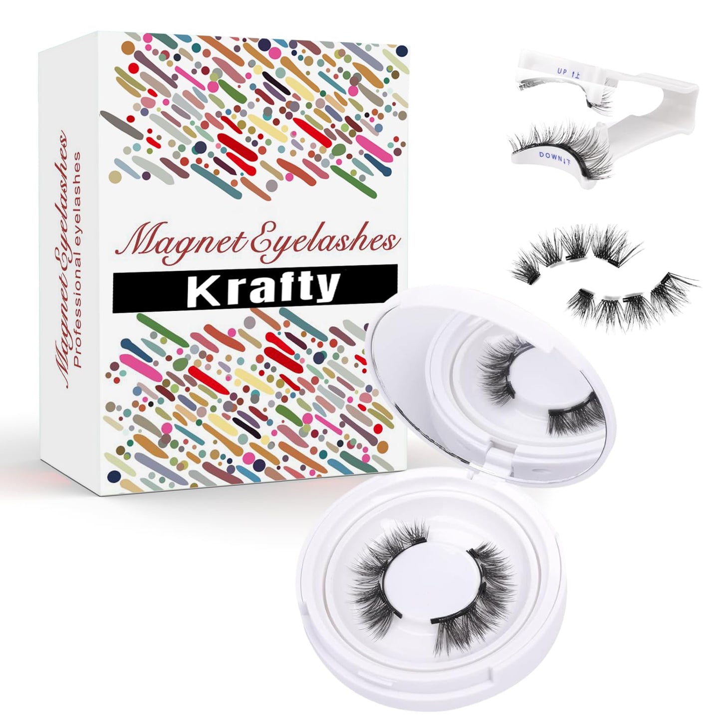 Krafty Magnetic Eyelashes, Natural Look Magnetic Lashes Kit with Applicator Reusable, Glue-Free (Simple 1 Pair)