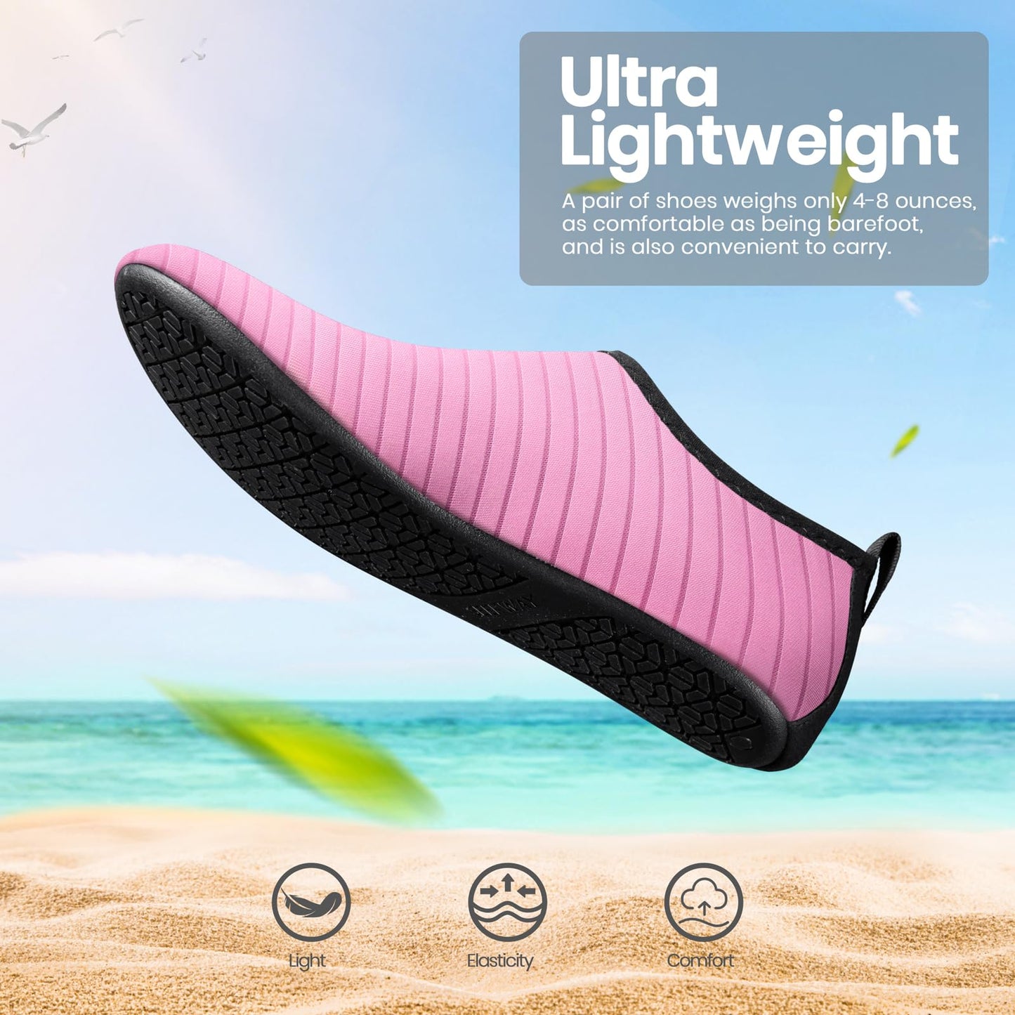 SEEKWAY Water Shoes Quick-Dry Aqua Socks Barefoot Non Slip for Beach Swim Yoga Pool Lake Surf Women Men Pink SK002(U)