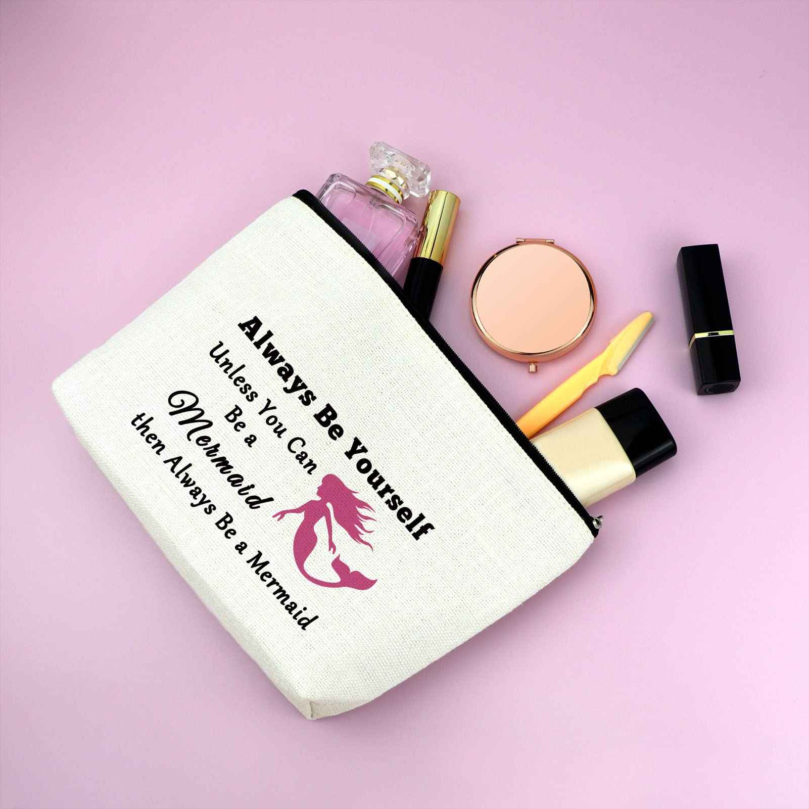 Mermaid Gifts Makeup Bag Mermaid Lover Gift Inspirational Cosmetic Bag Encouragement Birthday Christmas Appreciation Present for Daughter Sister Bestie Friend White