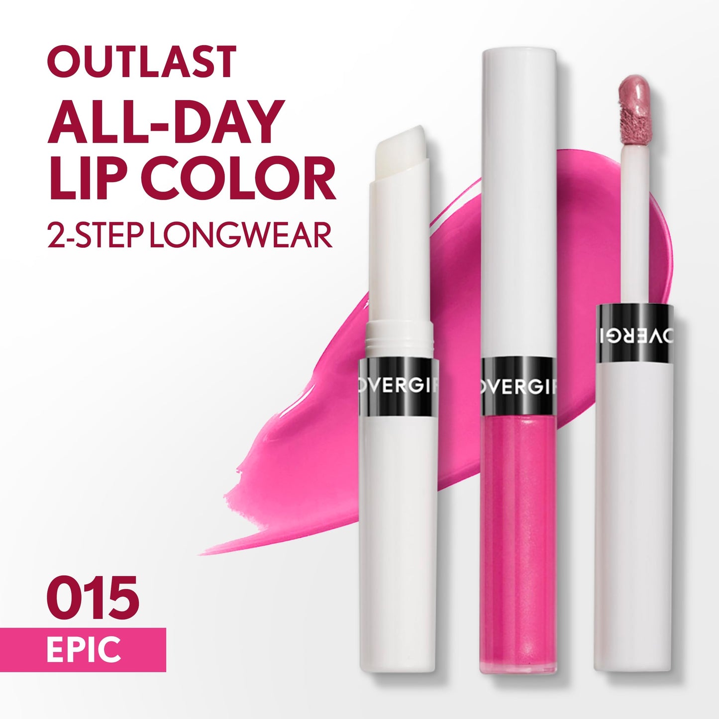 COVERGIRL Outlast All-Day, 015 Epic, Lip Color, 24-Hour Wear, Hydrating Balm, Kiss-Proof, Moisturizing, Vegan Formula, 0.07oz/0.08oz