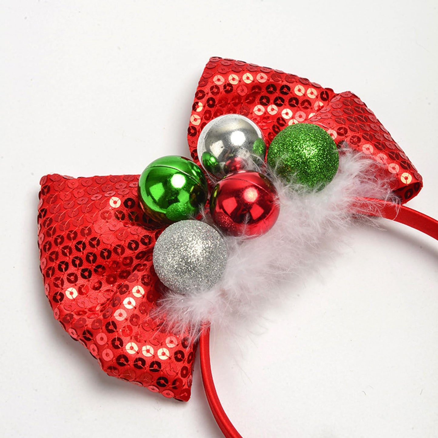 Christmas Headbands 1Pcs Christmas Red Sequin Bow Hair Hoop Holiday Headbands Cute Big Bows Hair Band with Christmas Balls Designs Christmas Hair Accessories for Women Girls Xmas Holiday Decoration