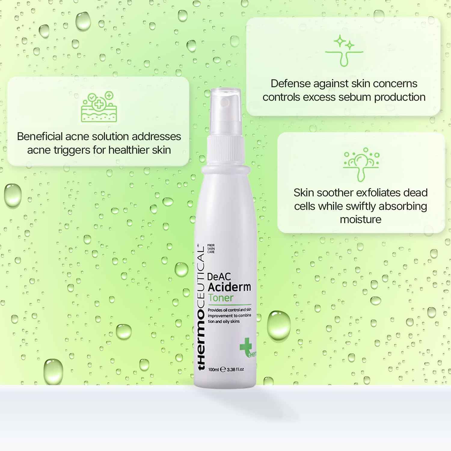 tHermoCEUTICAL DeAC Aciderm Toner - Refreshing Cooling Toner, Targeted Acne Solution, Relieves Skin Sensitivity for Oily, Acne Prone Skin, 3.38 fl.oz