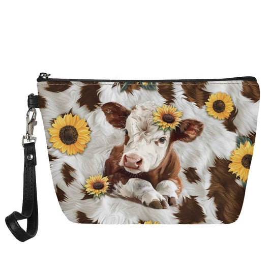 Cozeyat Sunflower Cow Cosmetic Bag for Women Makeup Bag Organizer Small Mini Makeup Pouch for Purse Water Resistant Girls Gift