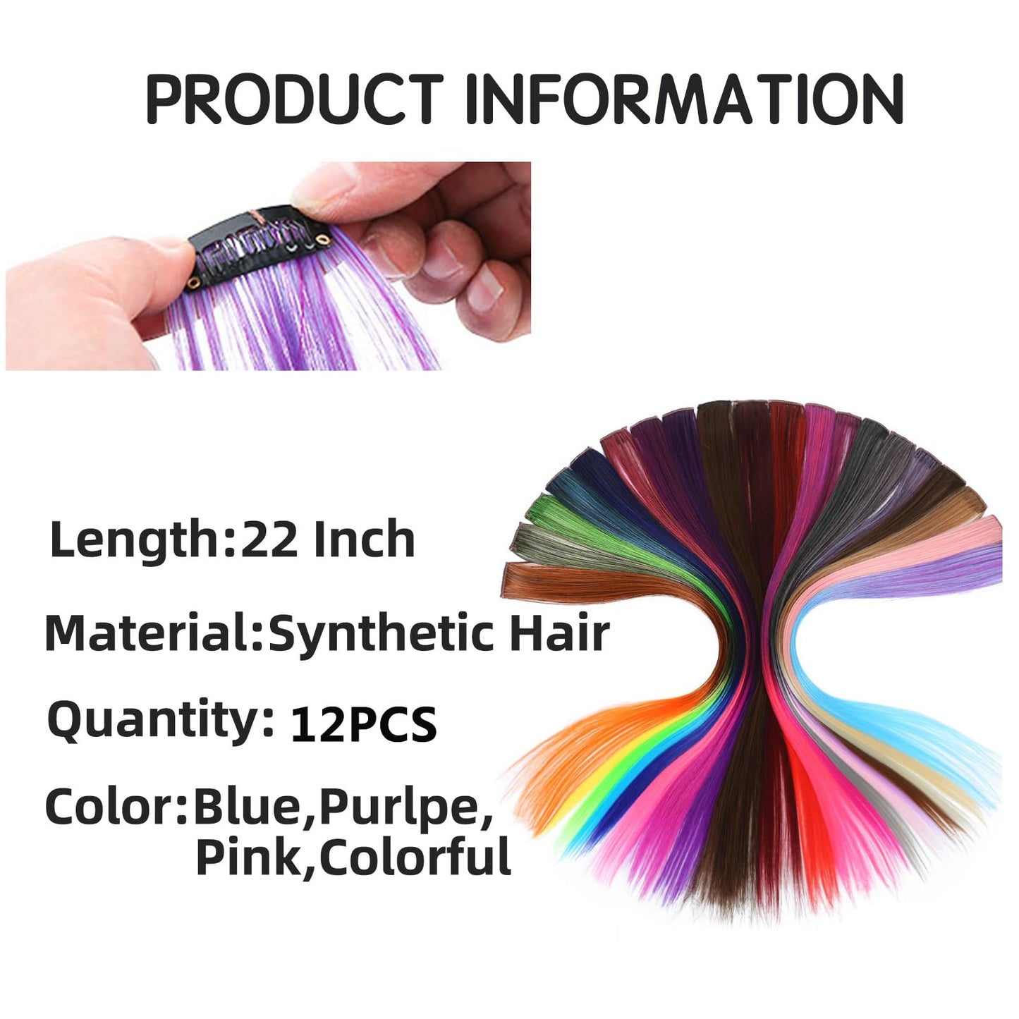 eastsecret 12 Pcs Colored Hair Extensions Party Highlights Colorful Clip in Hair Extensions 20 Inch Long Straight Synthetic Hairpieces for Women Kids Girls Halloween Christmas Cosplay Green