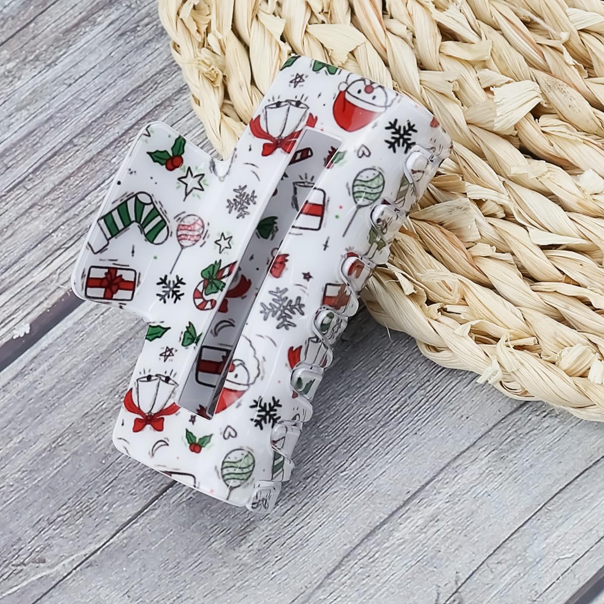 Christmas Hair Clips White Square Claw Clips for Thick Hair, Xmas Stocking Candy Cane Design Winter Hair Accessories for Women Girl Non-slip Hair Barrette Hair Clips for Thin Hair Xmas Party Gift 1PCS