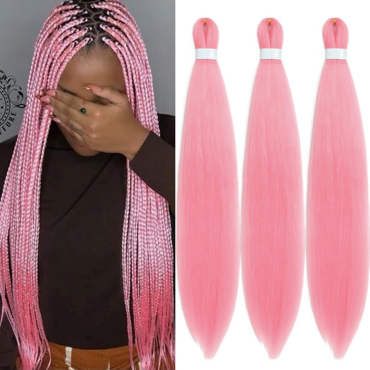 Pink Braiding Hair Pre Stretched Kanekalon Knotless Prestretched Braiding Hair 30 inch Colored Hair Extensions for Braiding Pre Stretched Micro Braids Itch Free Yaki Short Braiding Hair