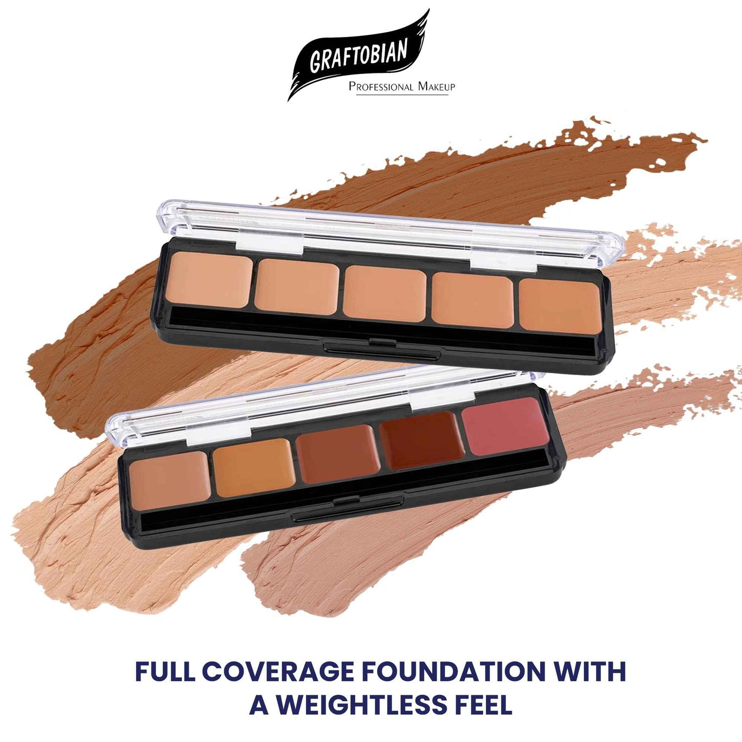 Graftobian HD Glamour Crème Foundation Palette (Warm #3) - High Definition 5 Color Makeup Palette, Cream Based Foundation Concealer and Contour Palette, Full Coverage - Medium/Dark Warm Skin Shades