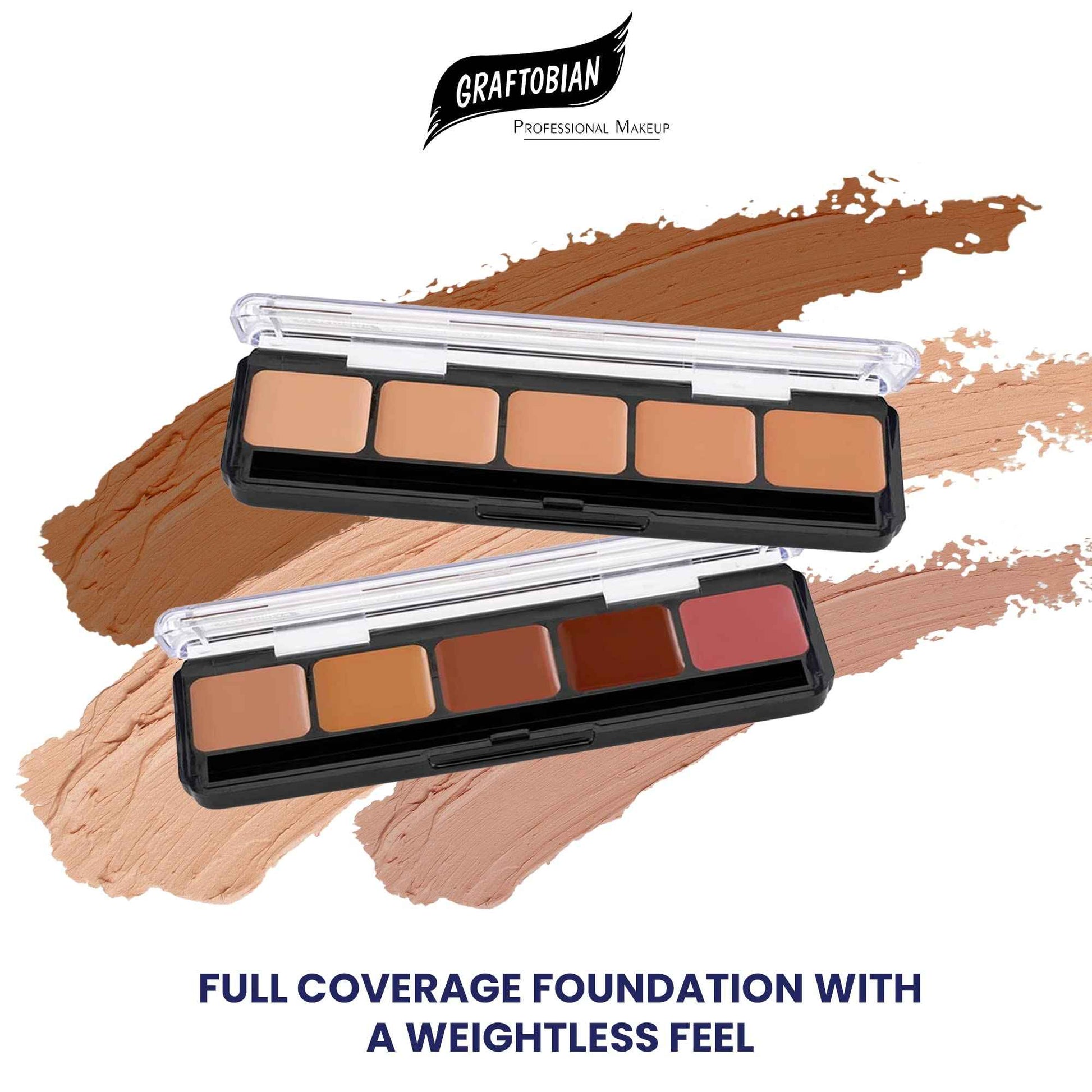 Graftobian HD Glamour Crème Foundation Palette (Warm #3) - High Definition 5 Color Makeup Palette, Cream Based Foundation Concealer and Contour Palette, Full Coverage - Medium/Dark Warm Skin Shades