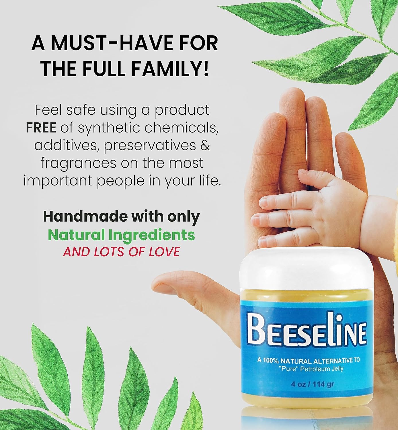 Beeseline Original - 100% Natural & Hypoallergenic Alternative to Petroleum Jelly - Lips, Hands, Baby, Makeup Remover and More (8 Ounce)