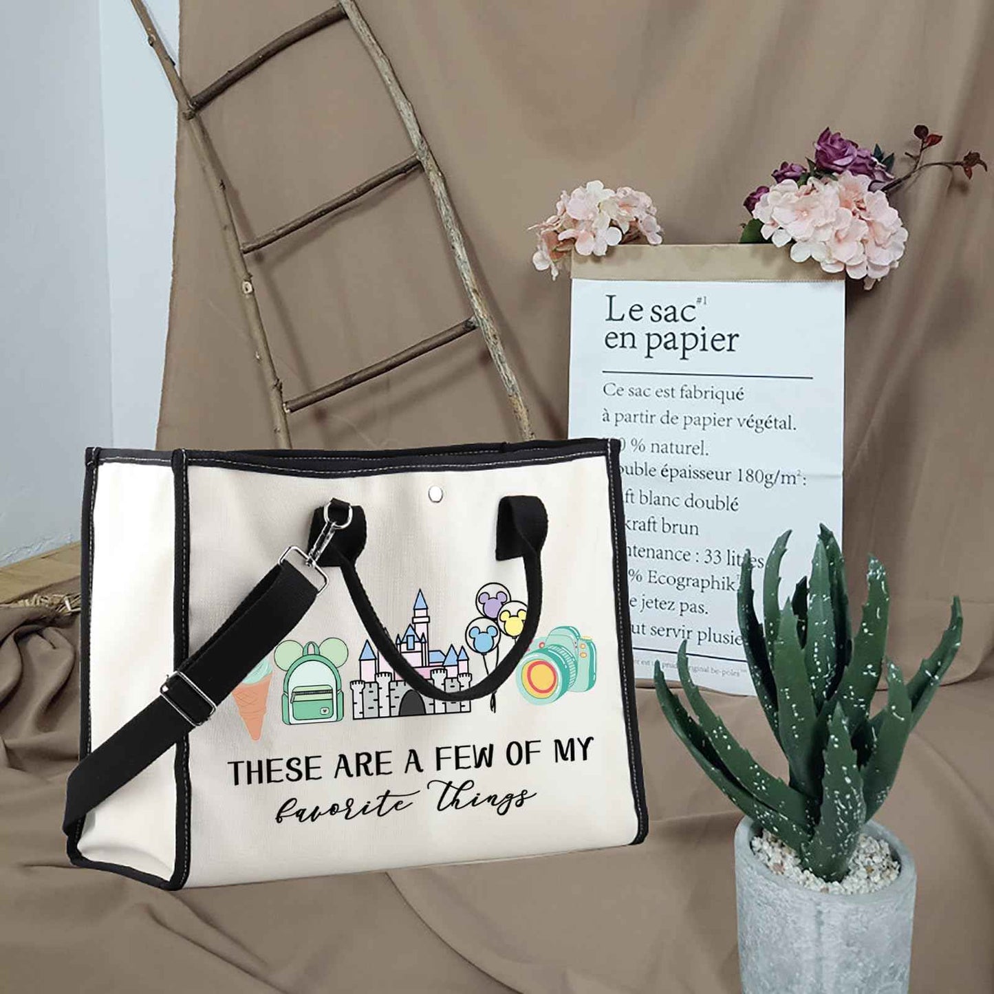 Vacation Trip Gift Fairytale Fans Tote Bag Mouse Family Trip Snacks Makeup Bag Magic Kingd*m Gift Mouse Ice Cream Handbag (F-things Mouse LT)