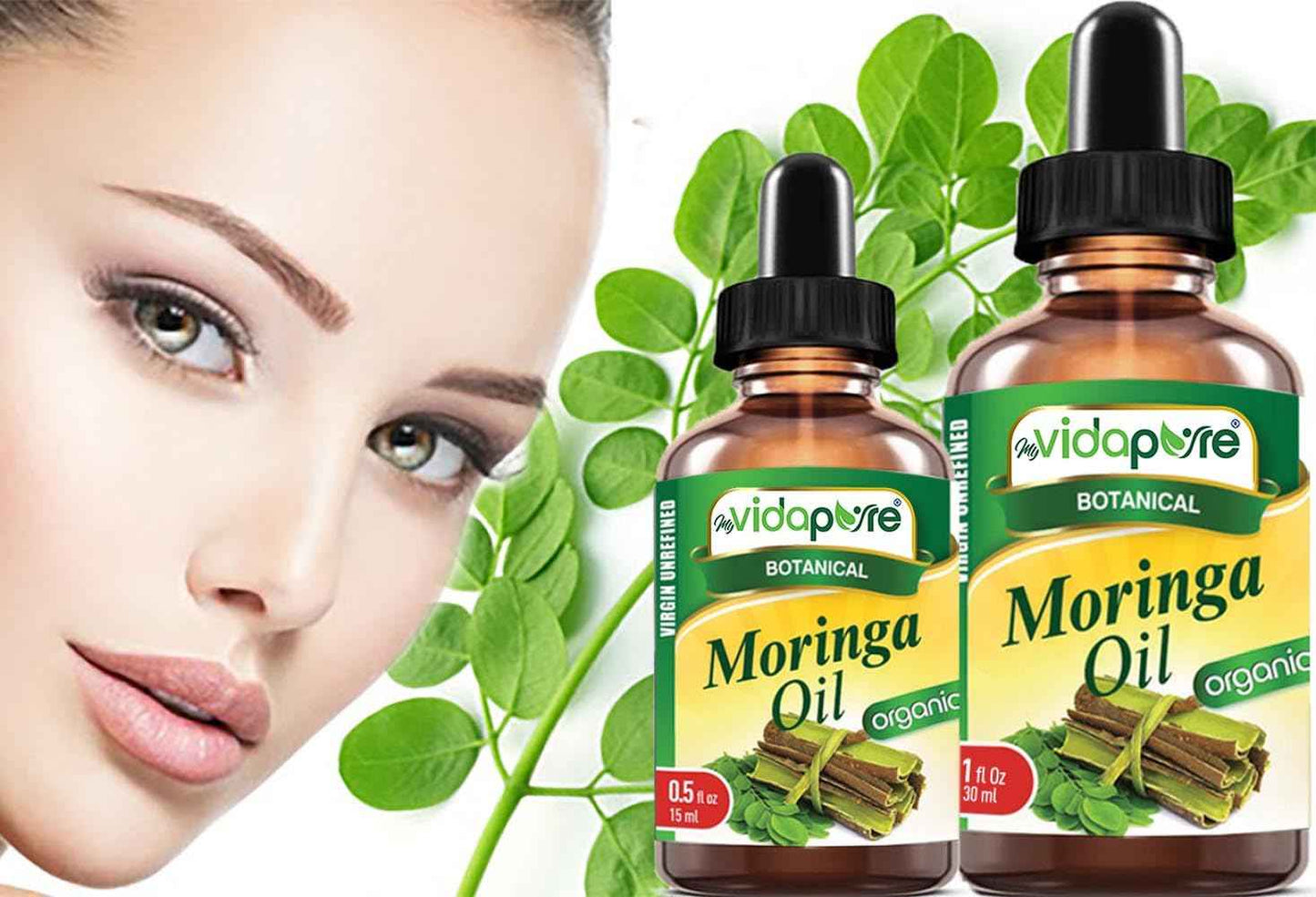 MYVIDAPURE Organic MORINGA OIL Moringa Oleifera Certified Organic 100% Natural Pure Virgin Unrefined for Face, Skin, Body, Hair, Lip, Nails Anti-Aging, Rich in Vitamin E (2 Fl Oz)
