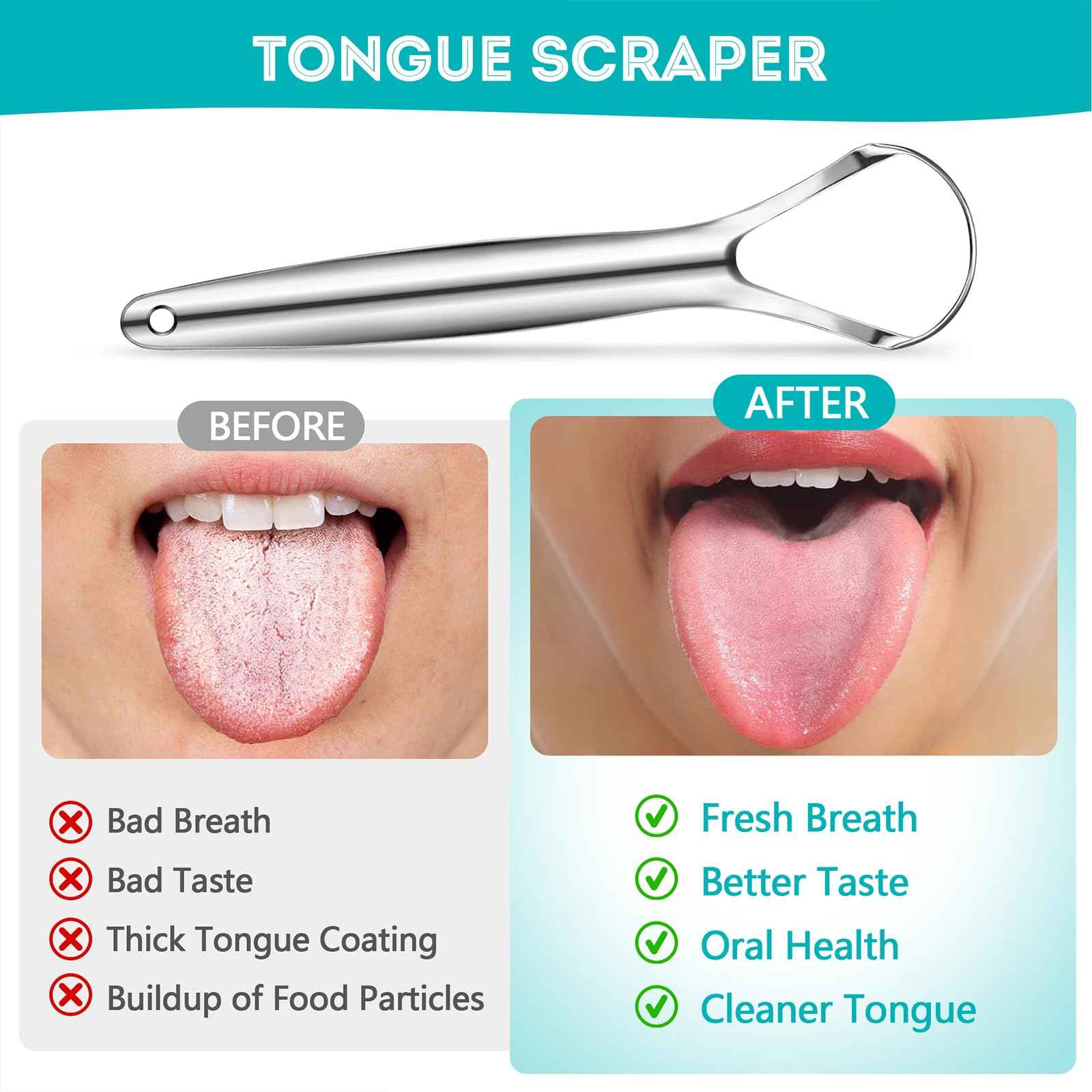 EZ COZY 2 Pack Tongue Scraper for Adults, Reduce Bad Breath, Tongue Cleaner with Travel Case, Stainless Steel Tongue Scrapers, Tongue Brush, Tongue Scrubber for Oral Care & Hygiene