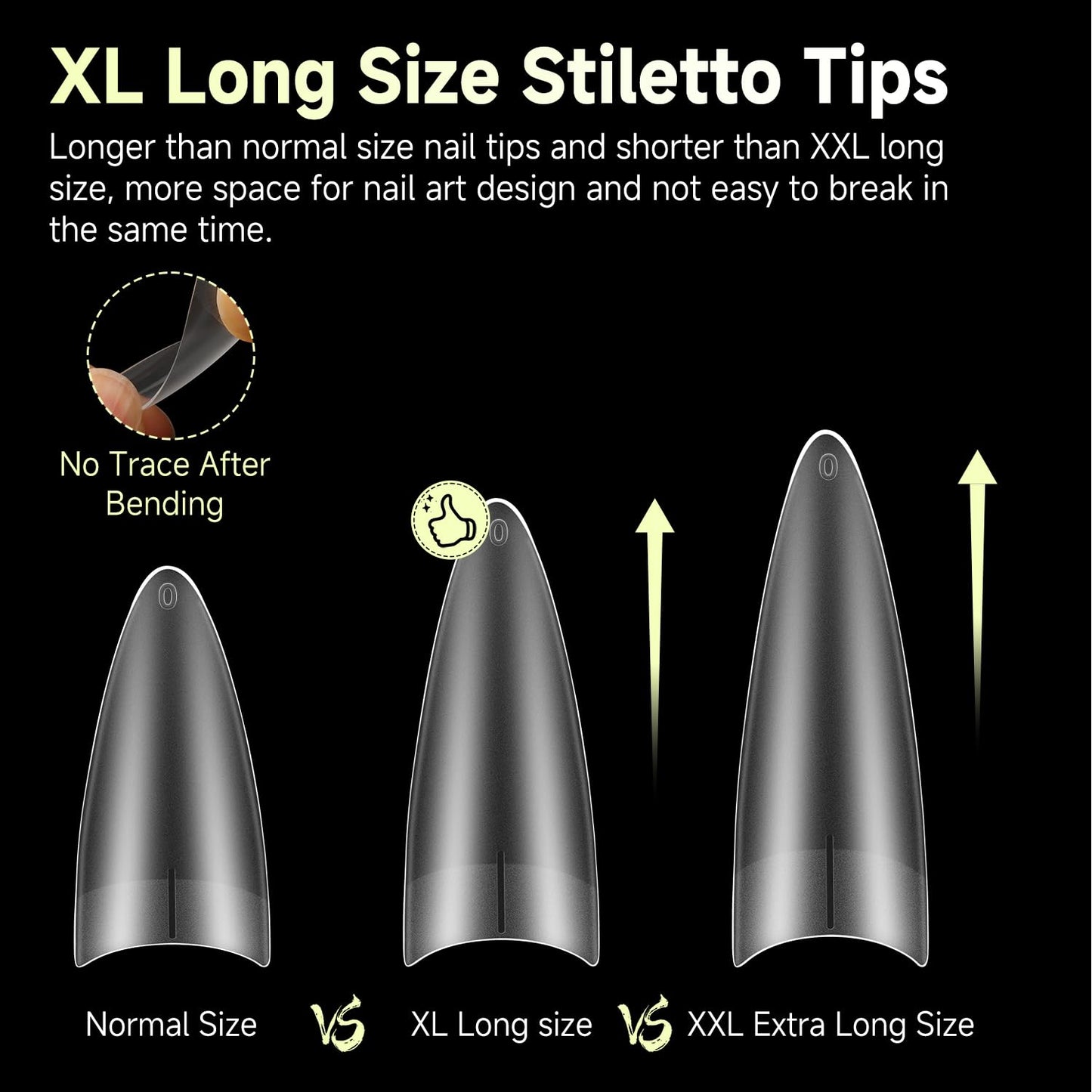 UNA GELLA Extra Long Stiletto Fake Nails 504pcs Double Side Pre-shape Gel Acrylic XL Nail Tips for Half Cover Nail Extension Home DIY Nail Salon 12 Sizes Gelly Tips