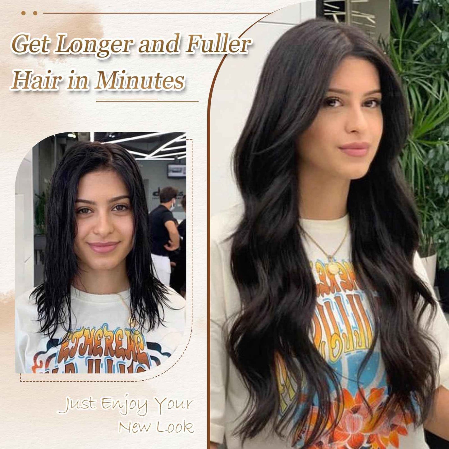 MORICHY Hair Toppers for Women Clip in Hair Topper with Bangs 20inch Coffee Brown Long Wavy Curly Synthetic HairPieces for Women