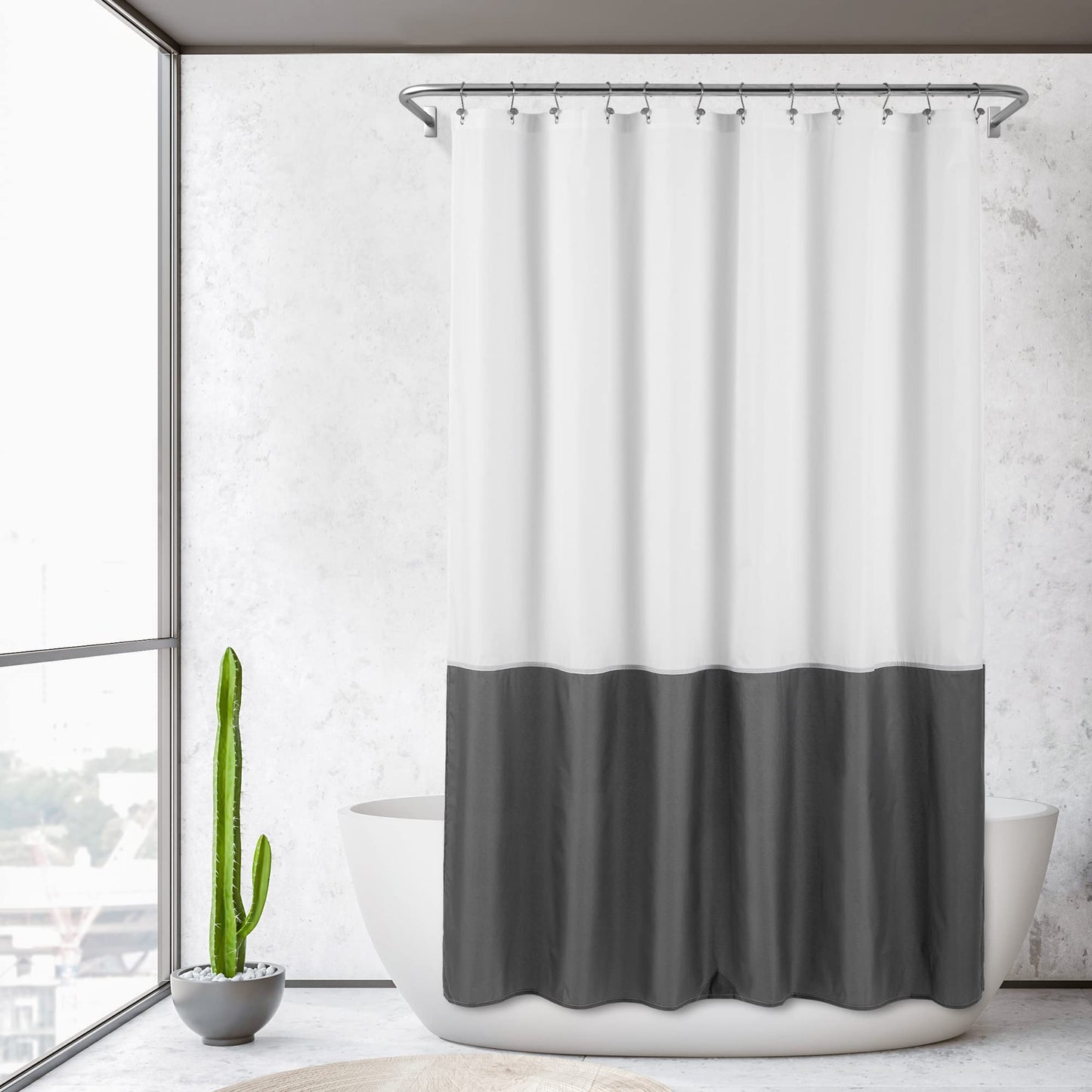 ALYVIA SPRING Waterproof Fabric Shower Curtain Liner - Soft & Light-Weight Cloth Shower Liner, 3 Bottom Magnets, Hotel Quality & Machine Washable - Standard Size 72x72, White and Dark Gray