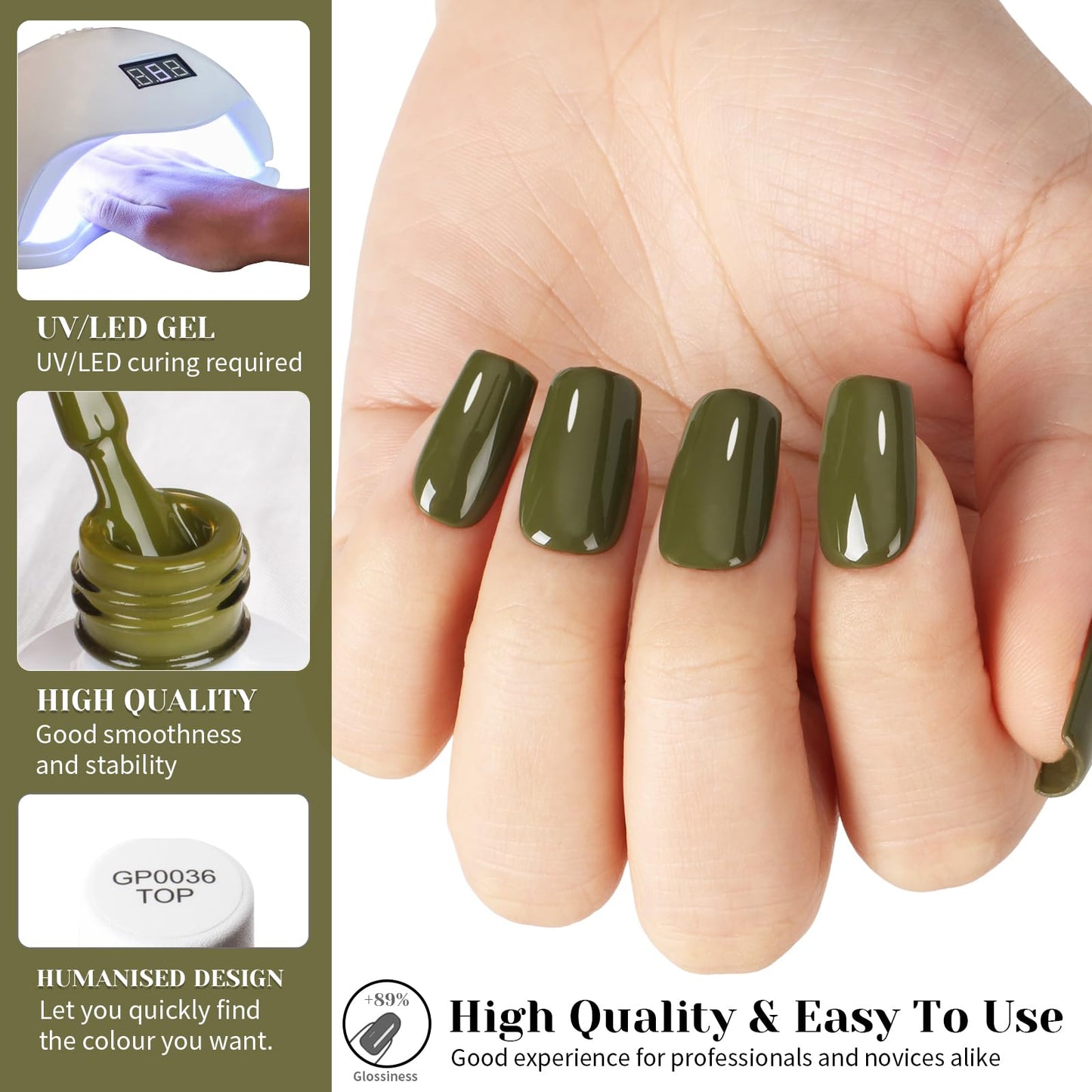 TUTUYU Olive Green Gel Nail Polish, 0.51 Fl Oz UV/LED Soak Off Gel Polish for Manicure Salon or DIY Nail Art at Home,Spring Winter Colors Gel - GP0061