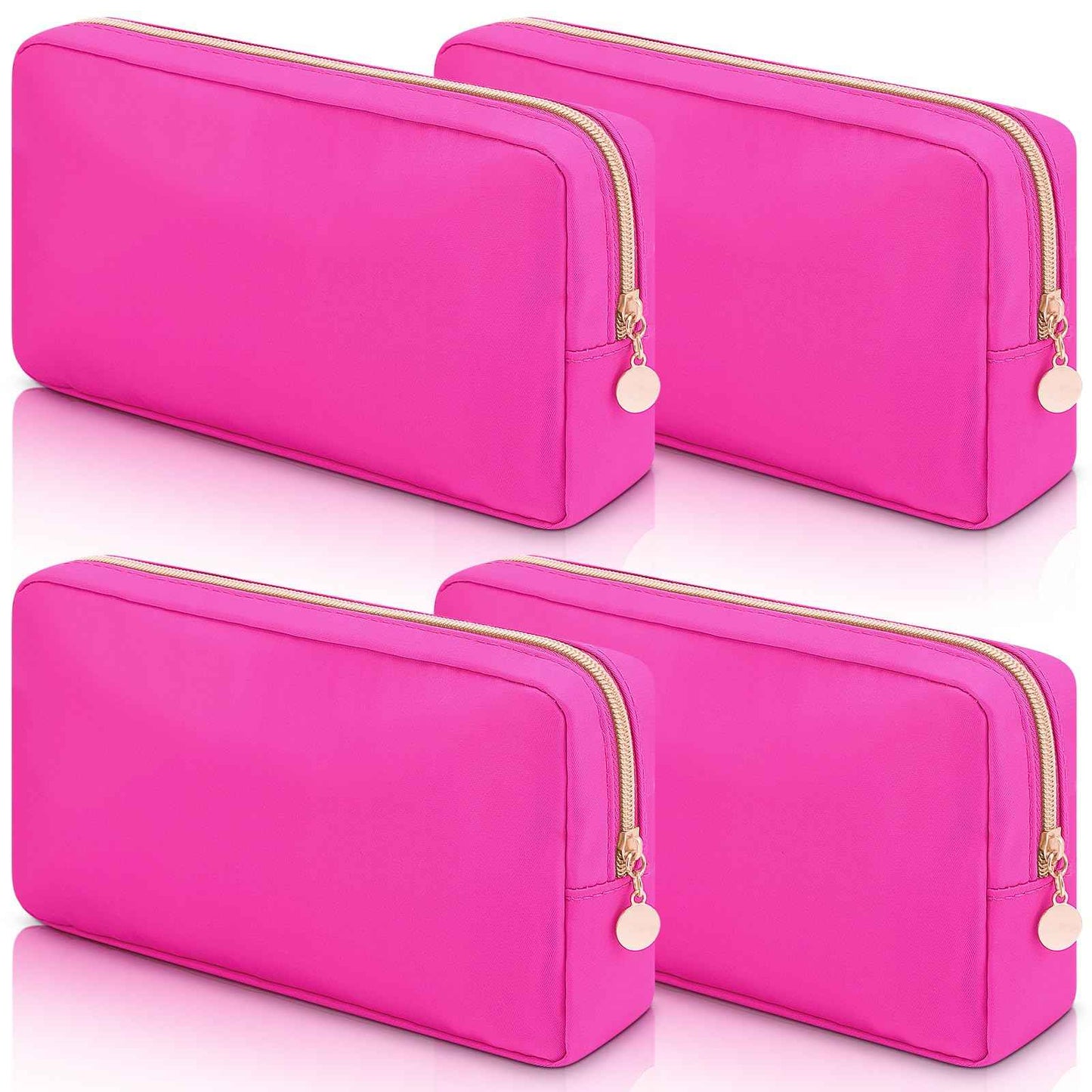 Hushee 4 Pcs Nylon Makeup Bag Preppy Zipper Pouch Waterproof Nylon Toiletry Storage Bag for Women(Small,Hot Pink)