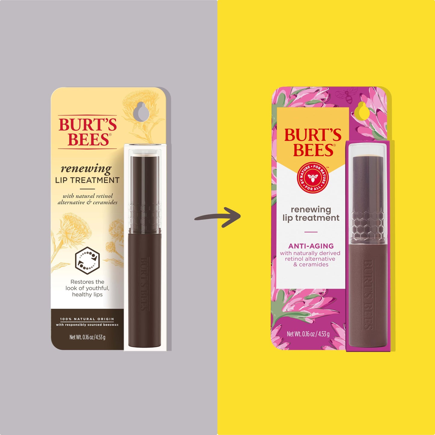 Burt’s Bees Renewing Lip Treatment, With Naturally Derived Retinol Alternative and Ceramides, Lip Treatment With Responsibly Sourced Beeswax, Tint-Free, Anti-Aging, 0.16 oz.