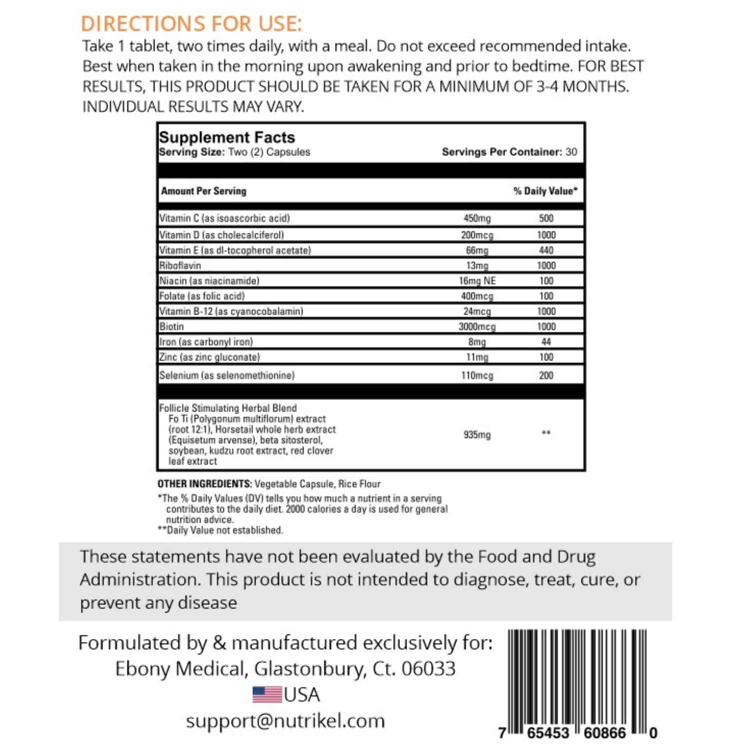 Ebony Medical Hair Regrowth Supplement for Women – Traction Alopecia & Thinning Hair Support – Follicle Repair, Stronger Hair Growth & Density – Keratin Boost, Natural Hair Vitamins – 30-Day Supply