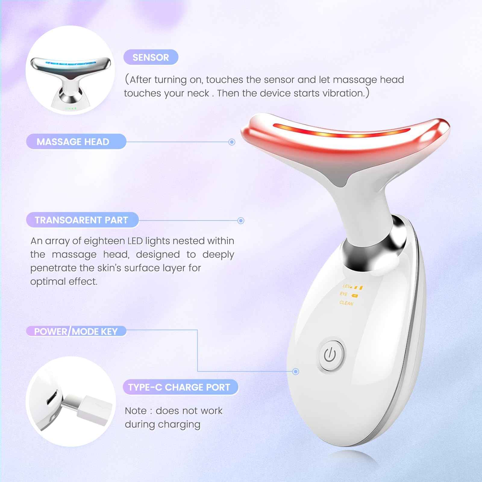 SEELE 2025 Upgrade Neck and Face Massager, 7-Color Light and Thermal Care, Enhances Skin Radiance and Relaxation, Ideal for Home and Travel Use