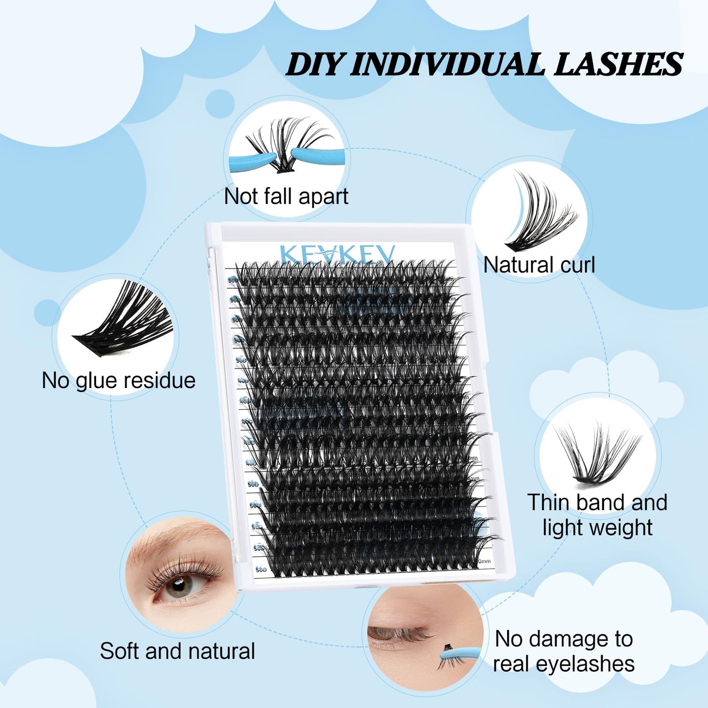 300 Pcs Lash Clusters Individual Lashes 30D+40D+50D Cluster Lashes C Curl 14-20 Mix Length Eyelash Clusters DIY Lash Extension at Home Easy to Apply Natural Volume Look(30D+40D+50D, C-14-20mix)