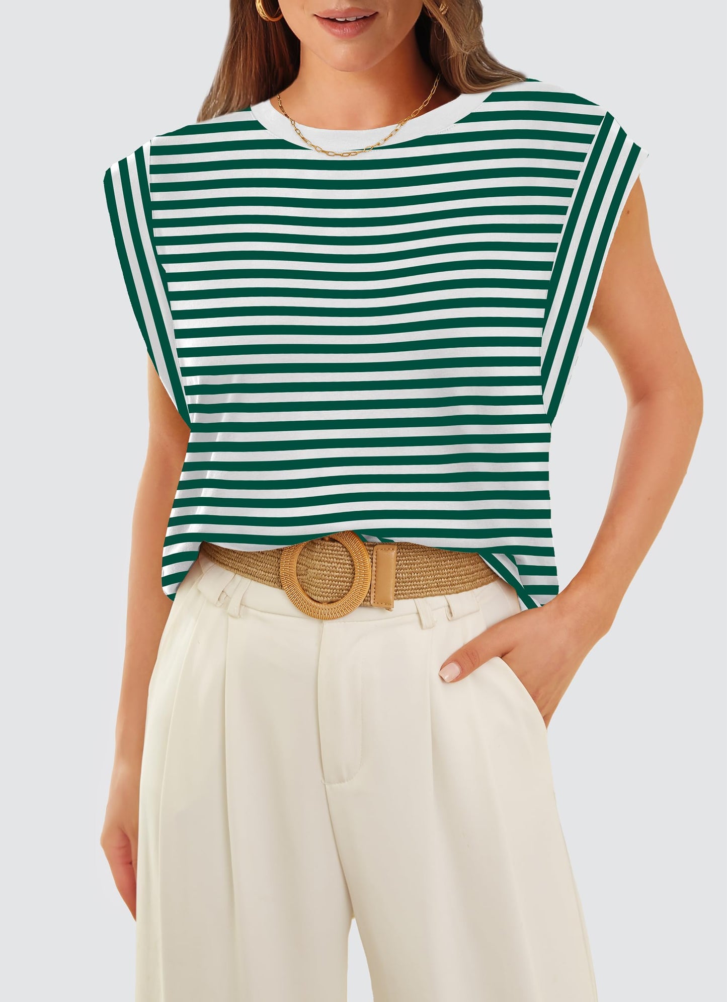 Green Striped Tank Top for Women Cute Summer Tops Dressy Casual Fashion Trendy Shirts 2024 S