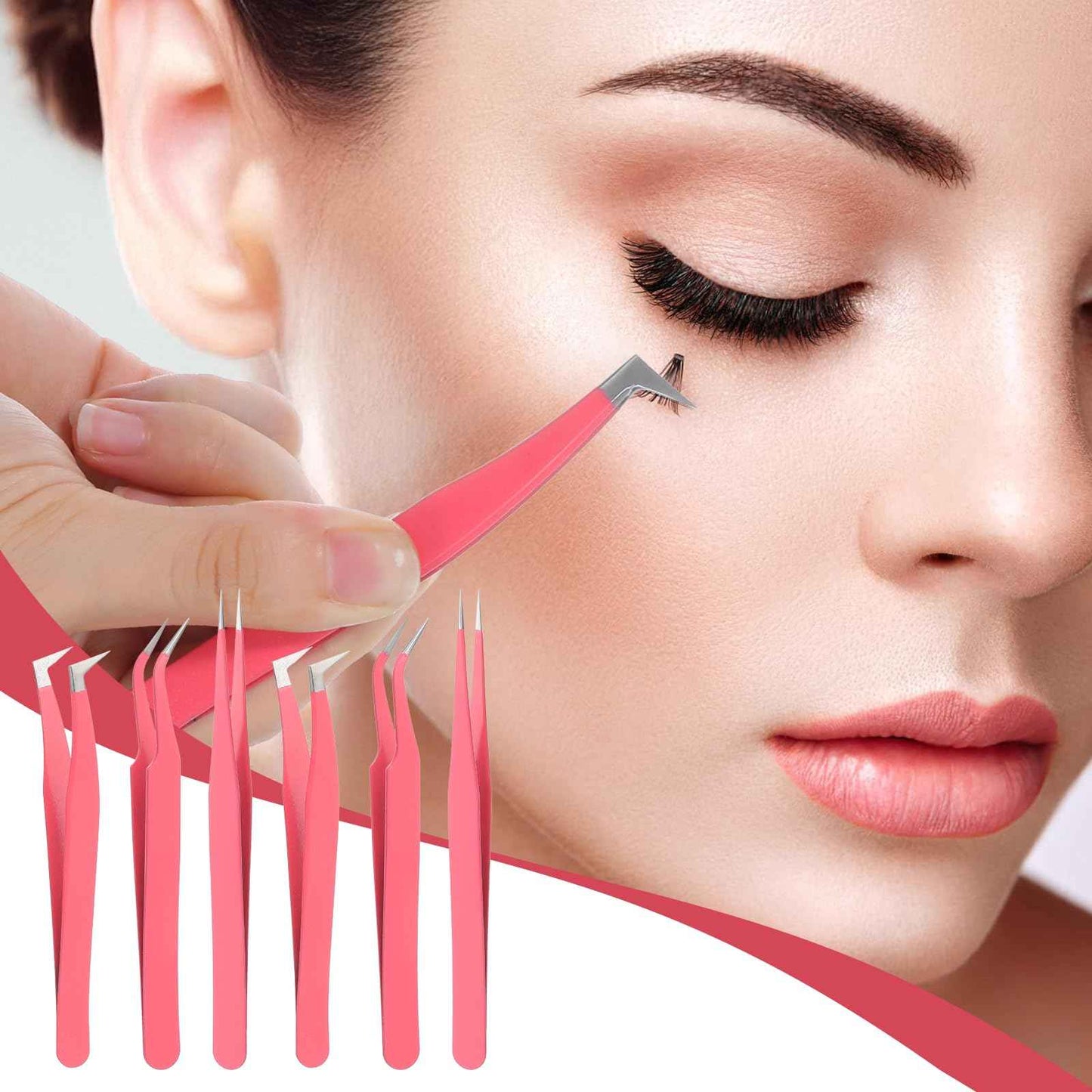 6 Pack Lash Extension Tweezers, Lash Tweezers For Eyelash Extensions, Straight and Curved Eyelash Tweezer, Fiber Tip Lash Tweezer for Professional Eyelash Extension Artists, Girls, Women
