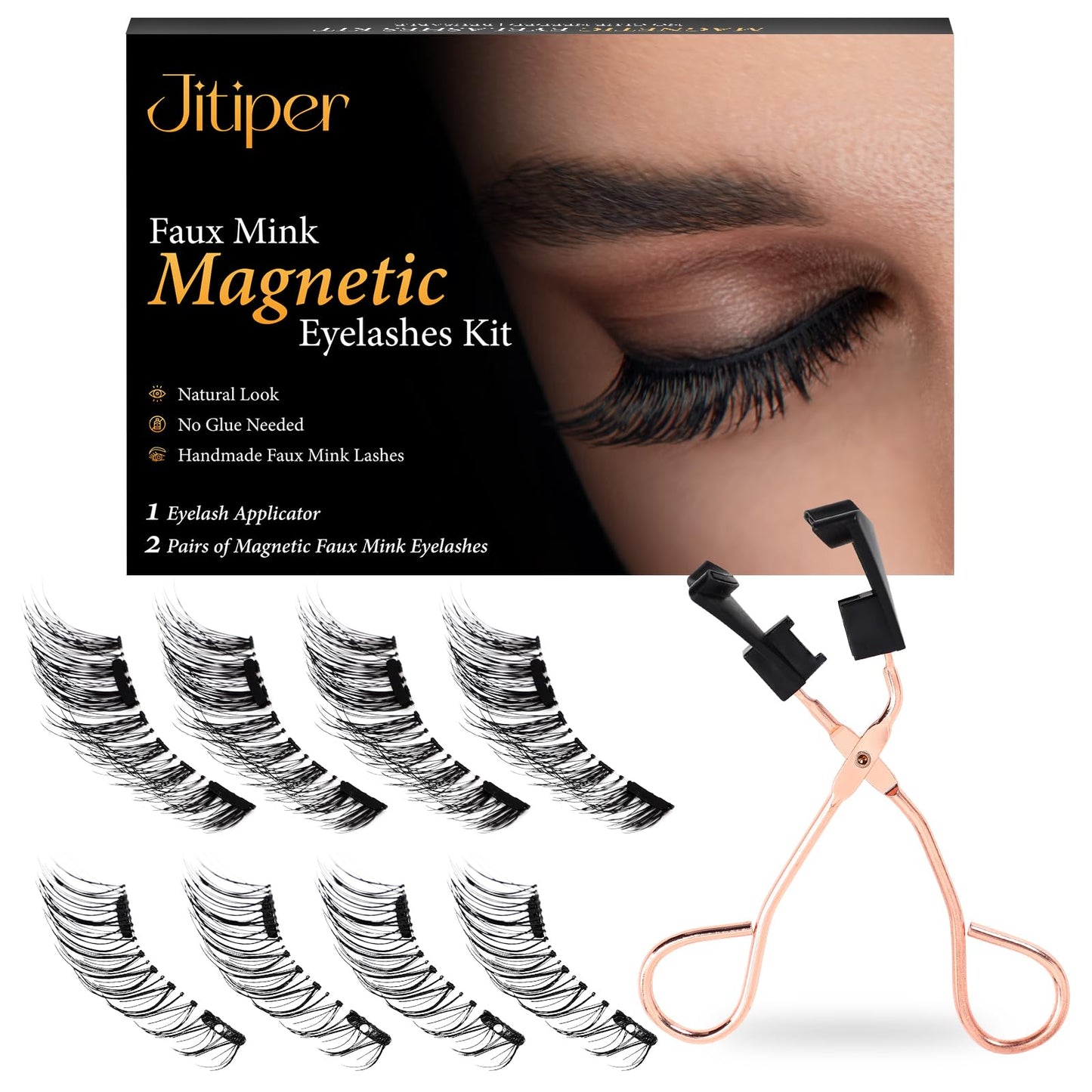 Natural Look Magnetic Eyelashes Kit - Reusable Dual Magnetic Lashes, No Glue or Eyeliner Needed, Comes with Applicator and 2 Pairs of False Eyelashes