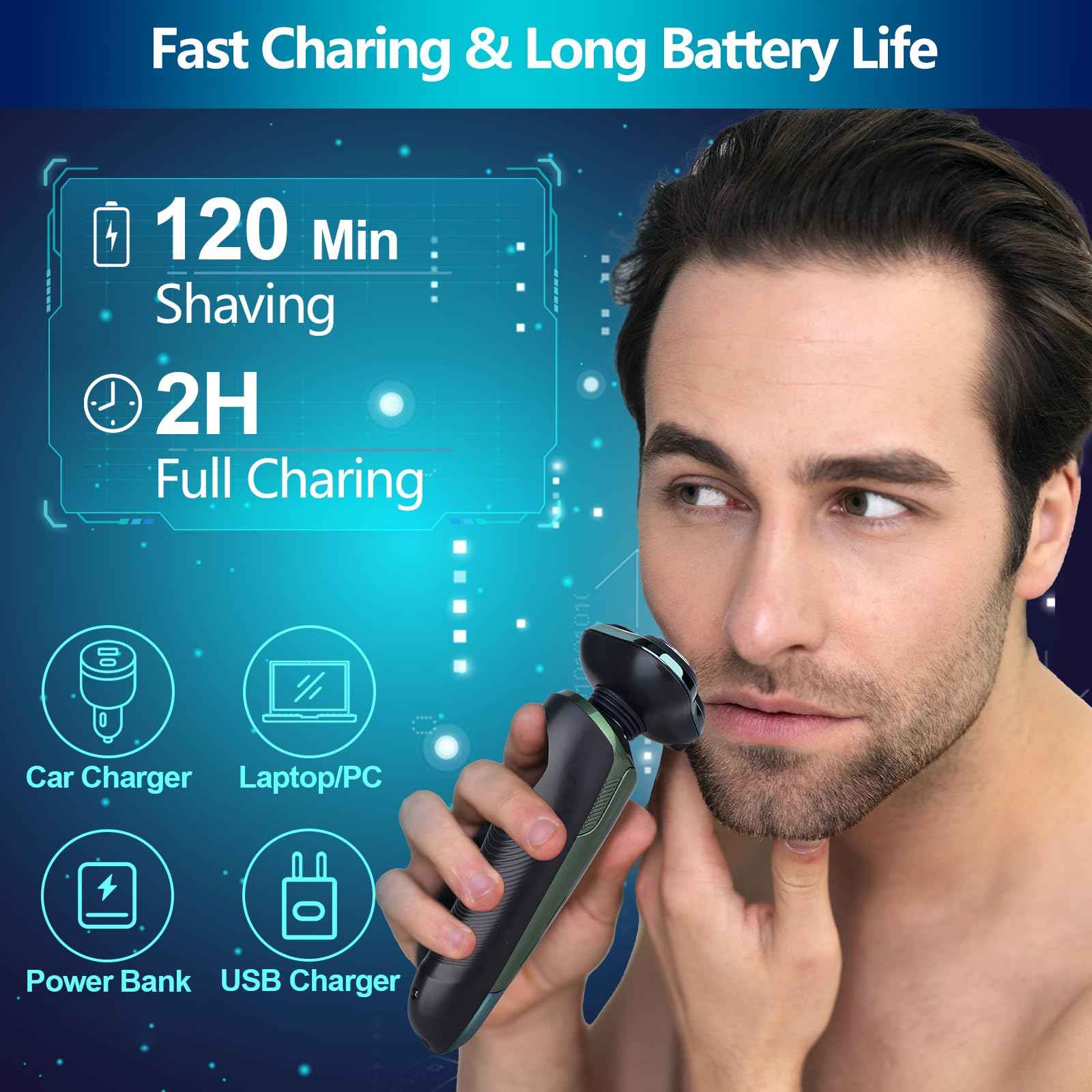 Electric Razor for Men, Cordless Rechargeable 3D Rotary Shaver with LCD Display, Wet/Dry Waterproof Men’s Shaving Kit with Pop-Up Trimmer, Ideal Razor Gift for Husband, Dad, Boyfriend