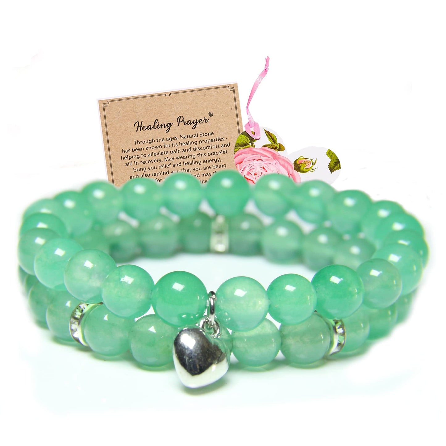 Healing Bracelets for Women - Green Aventurine Bracelet - Healing Prayers Crystal Bracelet, 8mm Natural Stone Anti Anxiety Stress Relief Yoga Beads Get Well Soon Gifts