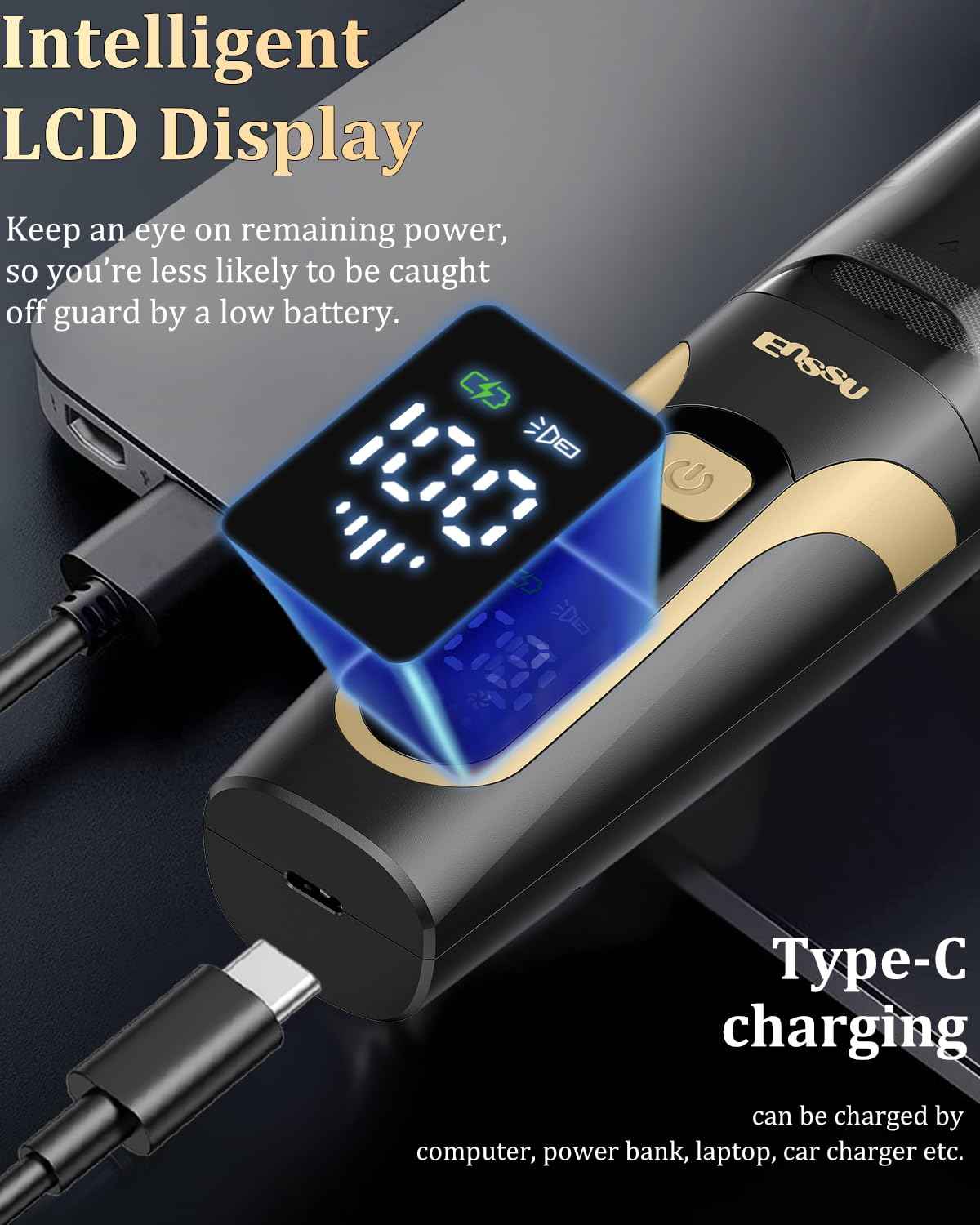 ENSSU Beard Trimmer for Men Auto-Vaccum, Rechargeable Electric Men Beard Trimmers with 2 Combs, 1-20mm Adjustable Length Dial, Waterproof Cordless Mustache Trimmer for Face, Stubble