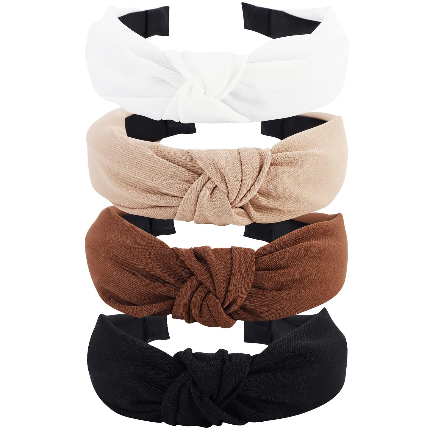 YISSION 4PCS Knotted Headbands - Non Slip Wide Fashion Head Bands for Women and Girls - Black and White Top Knot Accessories