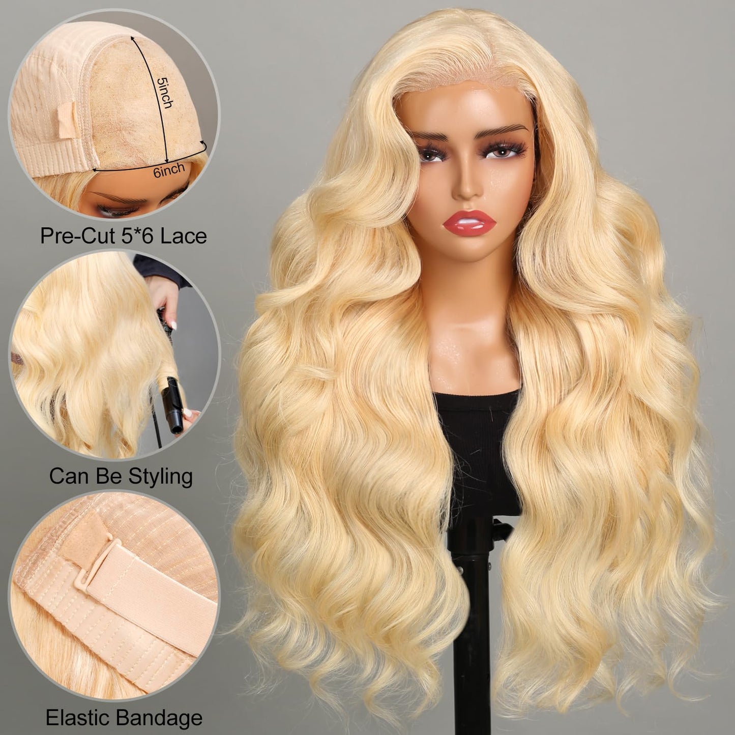 SUPERLOOK 6X5 Wear and Go Glueless Wigs Human Hair 613 Lace Front Wig Human Hair 240% Density Blonde Lace Front Wigs Human Hair Bleached Knots Pre cut Lace Pre Plucked (30inch, 613 Body Wave Wig)