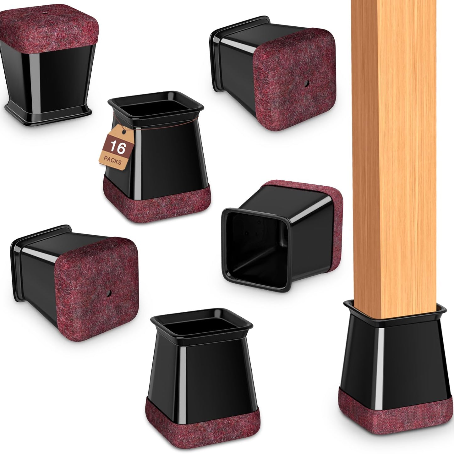 Chair Leg Floor Protectors Square Chair Leg Protectors for Hardwood Floors Silicone Caps Felt Strengthen Bottom Protection Non Slip Reduce Noise 16 Pack Black Square M Fit:13/16" ~ 1" (20~26mm)