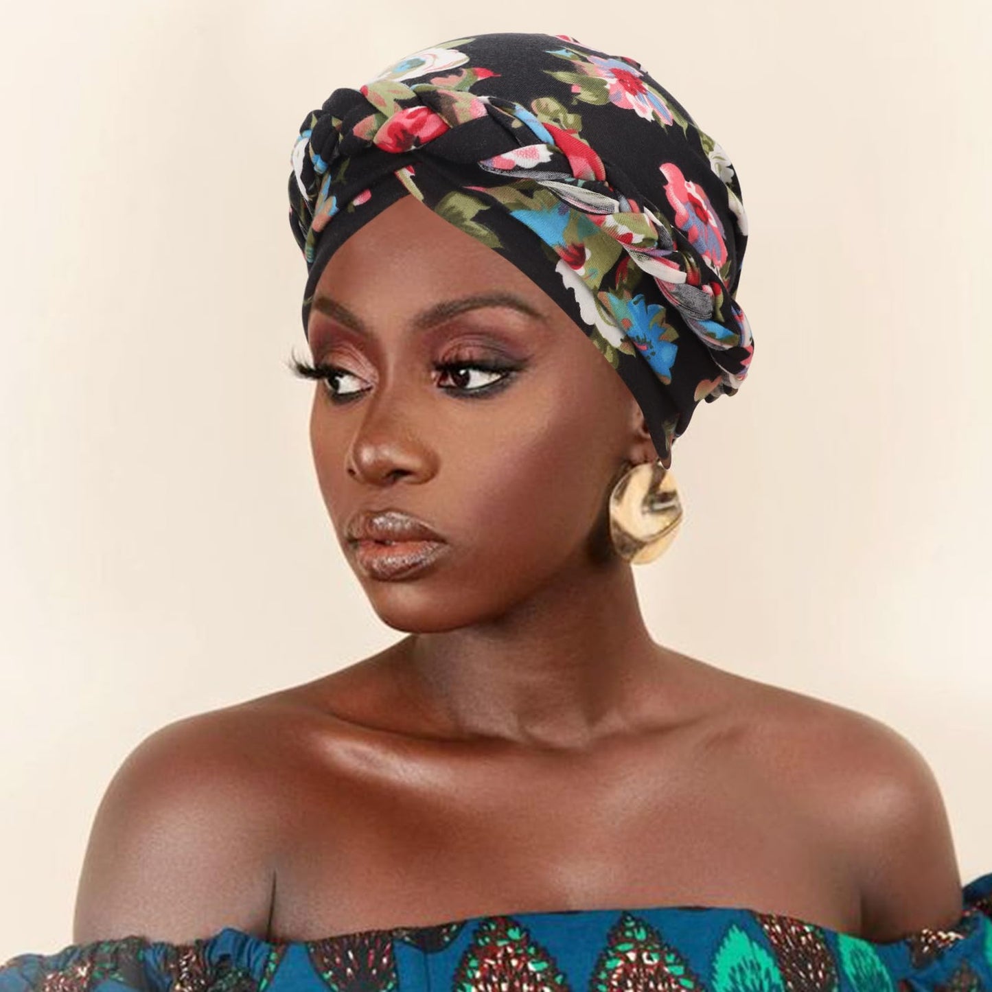 African Women Turban Caps Pre-Tied Twisted Turbans for Women Head Scarf for Women Hair Wraps Cover Beanie Cancer Chemo Headwear for Black Women