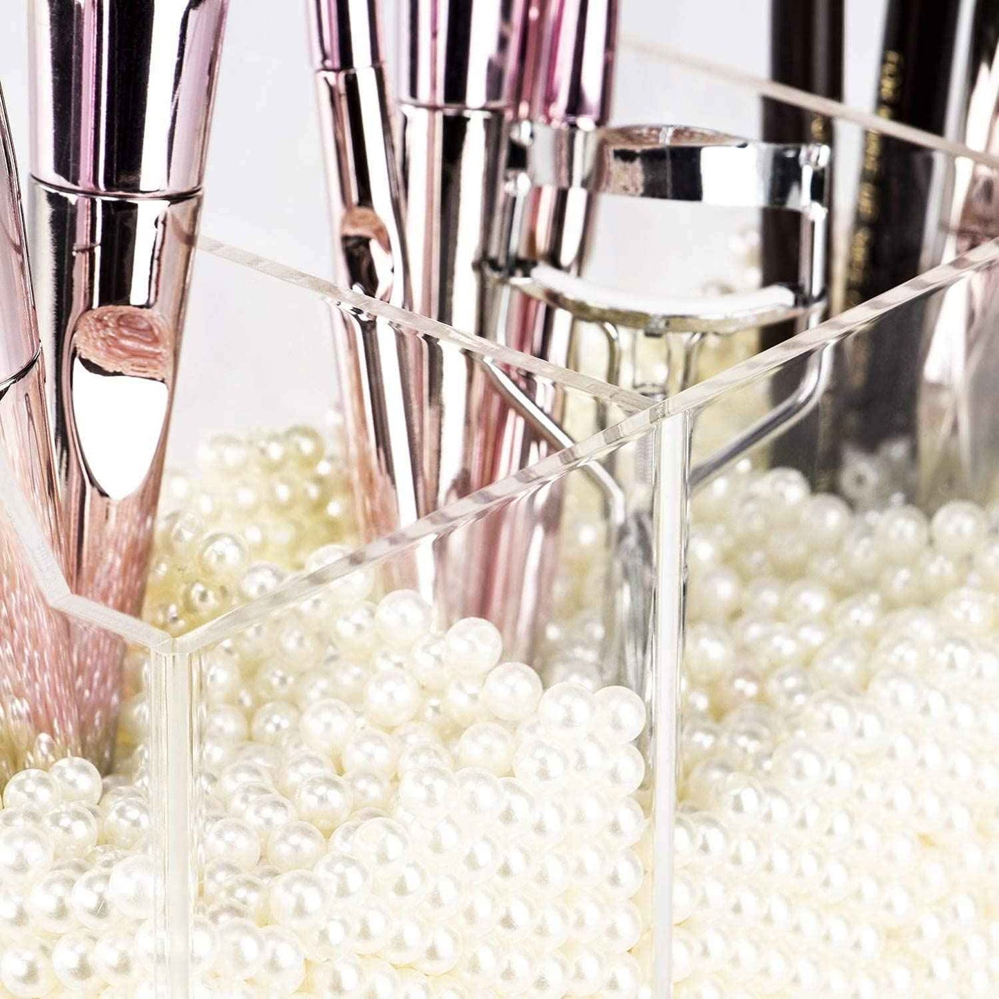 YestBuy Clear Makeup Brush Holder, Acrylic Makeup Brush Organizer For Vanity, Cosmetic Brush Storage Box with Pearls, For Bathroom, Bedroom, Vanity Countertop