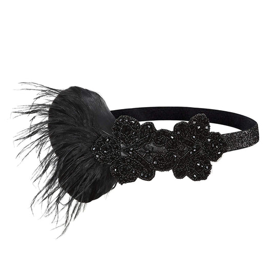 1920s Accessories Flapper Headband Art Deco Roaring 20's Headpieces for Women Gatsby Costume Hair Clip Black